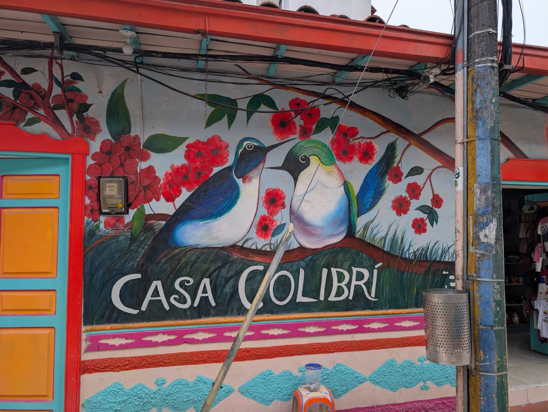 Zócalo Casa Colibrí: kolibříci a květiny na spodku zdi.