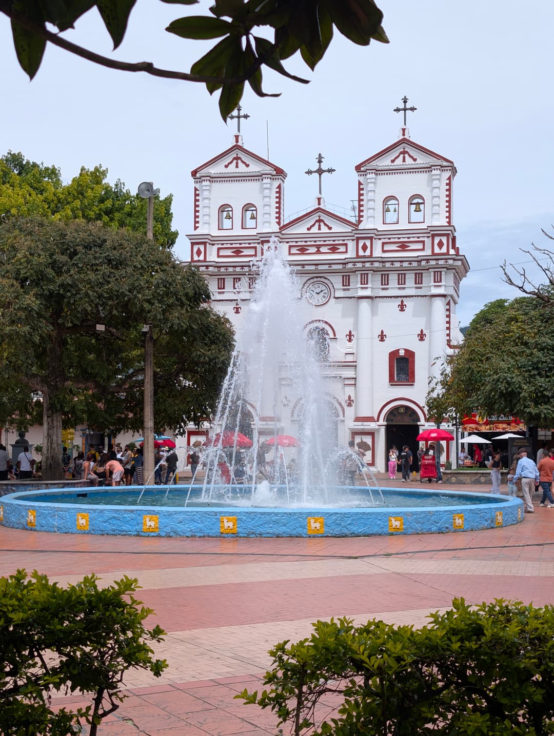 The fountain in front of the church.