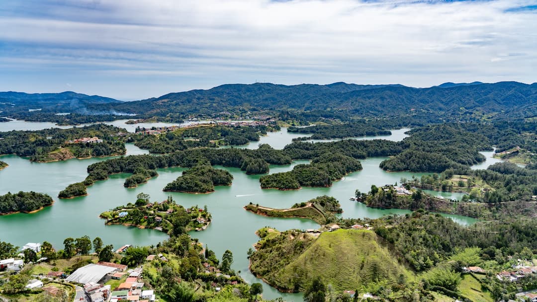 The view from the top: a lake broken into a hundred inlets and islands.